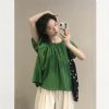 green chiffon short-sleeved shirt women's summer style very fair